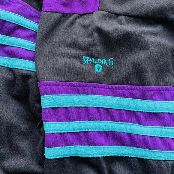 Vtg 1980s Spalding Sport Rugby Shirt Mens Sz L Purple Teal Stripe Grandpacore - Picture 3 of 5